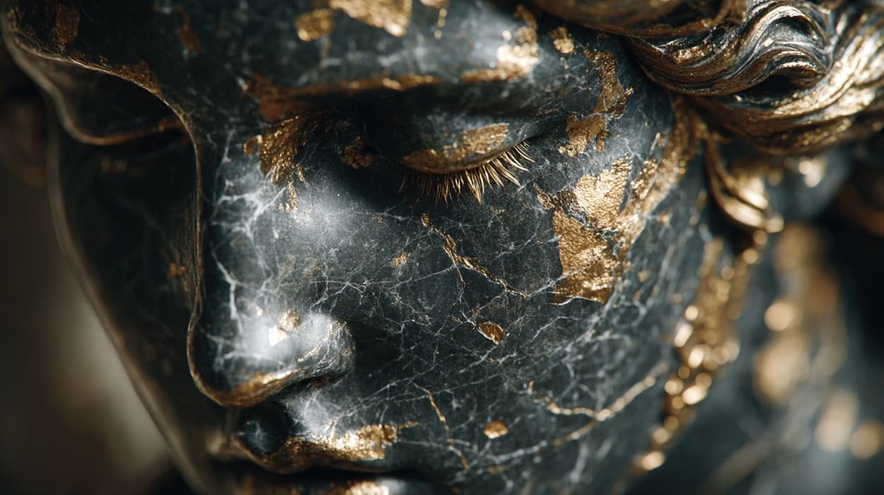 Historische Skulptur mit goldenen Akzenten als Symbol für die kulturelle Bedeutung von Gold