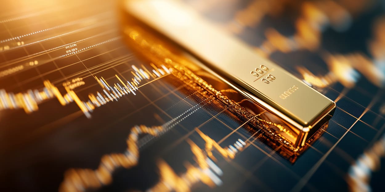 Goldbarren und Finanzdaten als Symbol für die Ermittlung des Goldpreises